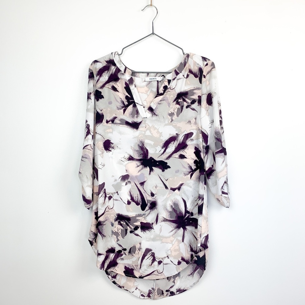 Ricki's Long Sleeve Purple & White Floral Blouse